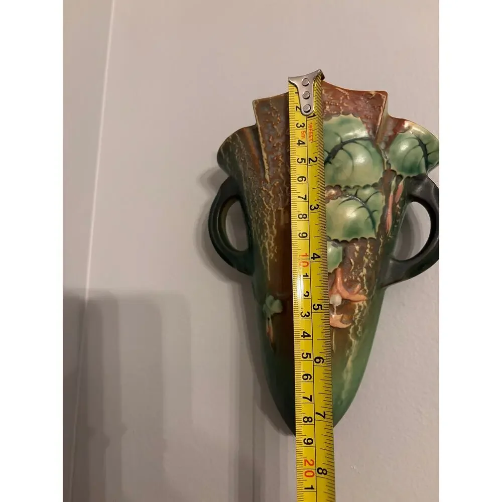 Roseville Fuchsia Green Vintage Art Pottery Ceramic Wall Pocket 1282-8 RARE chip